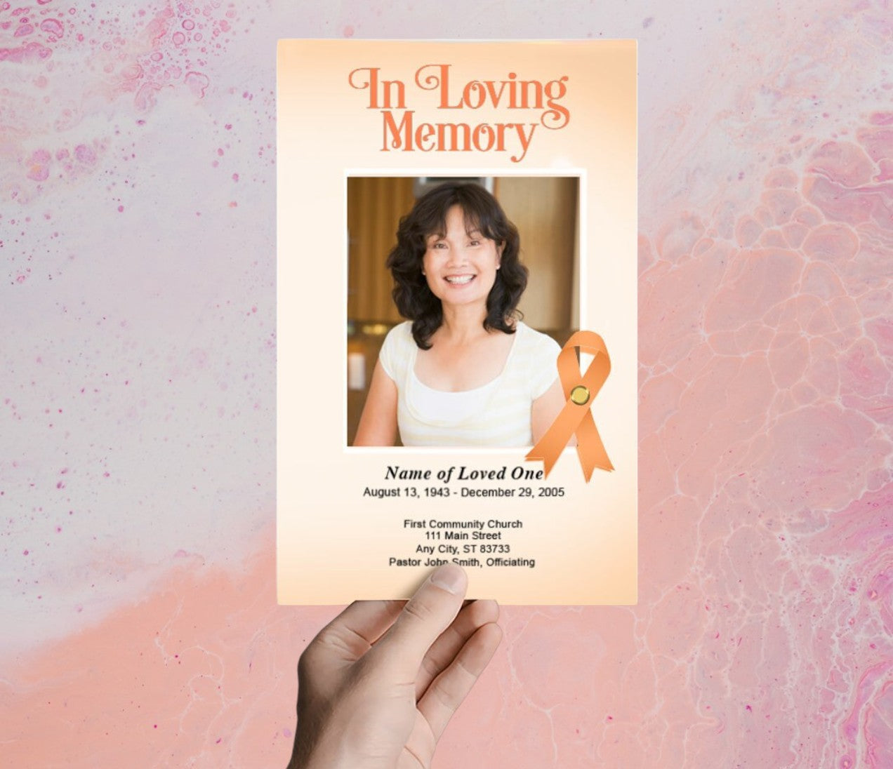 Uterine Cancer Peach Ribbon Funeral Program Template