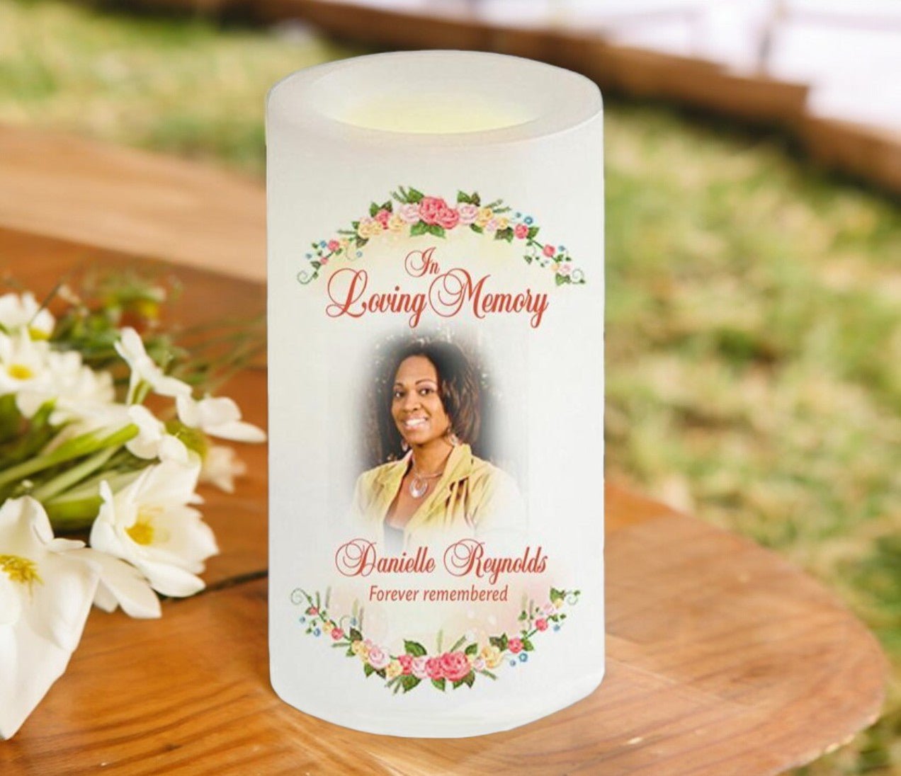 Victoria Flameless LED Personalized Memorial Candle - The Funeral Program Site