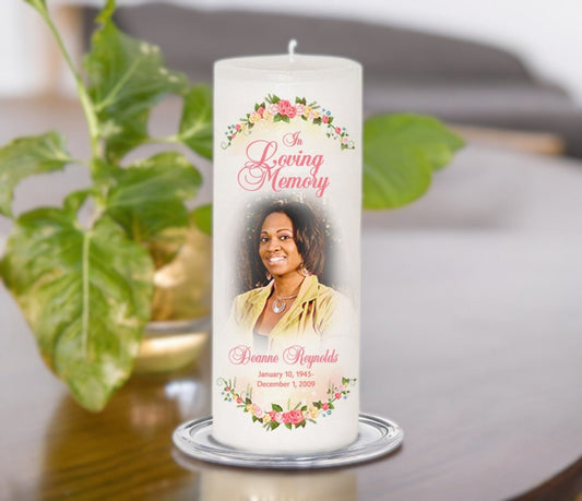 Victoria Personalized Wax Pillar Memorial Candle - The Funeral Program Site