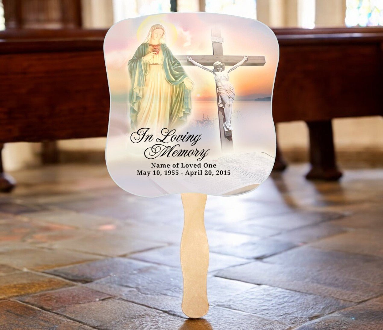 Vision Cardstock Memorial Fan With Wooden Handle (Pack of 10) - The Funeral Program Site