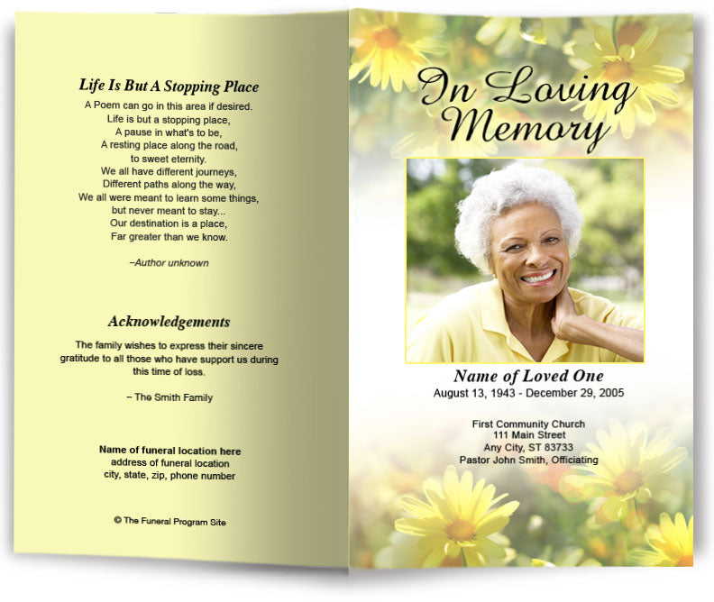 Yellow Daisies Funeral Program Template – The Funeral Program Site