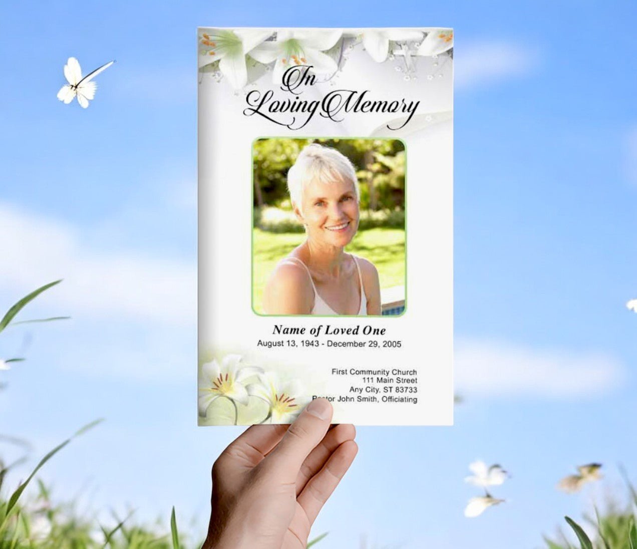 White Lilies Funeral Program Template - The Funeral Program Site