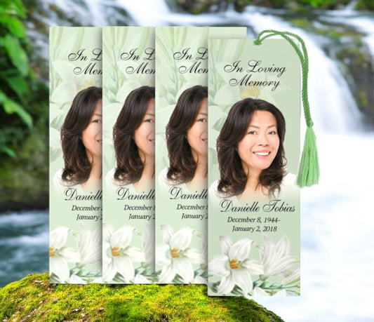 White Lilies Memorial Bookmark Done For You Design & Print (Pack of 50) - The Funeral Program Site