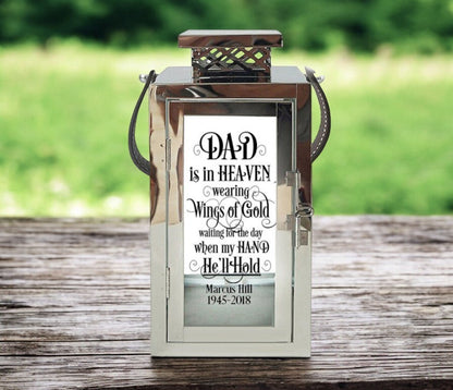 Wings of Gold Memorial Silver Lantern With Leather Handle - The Funeral Program Site