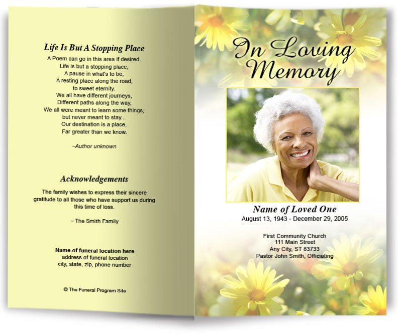 Yellow Daisies Funeral Program Template - The Funeral Program Site