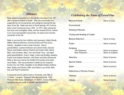 Yellow Daisies Funeral Program Template - The Funeral Program Site