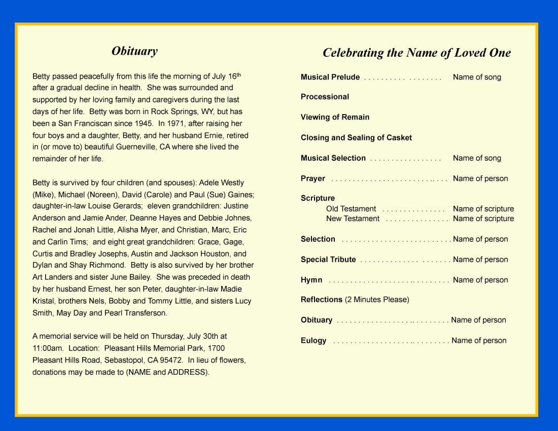 Acapulco Funeral Program Template - The Funeral Program Site