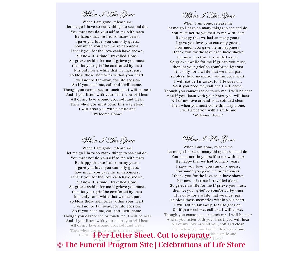 Acapulco Small Memorial Card Template - The Funeral Program Site