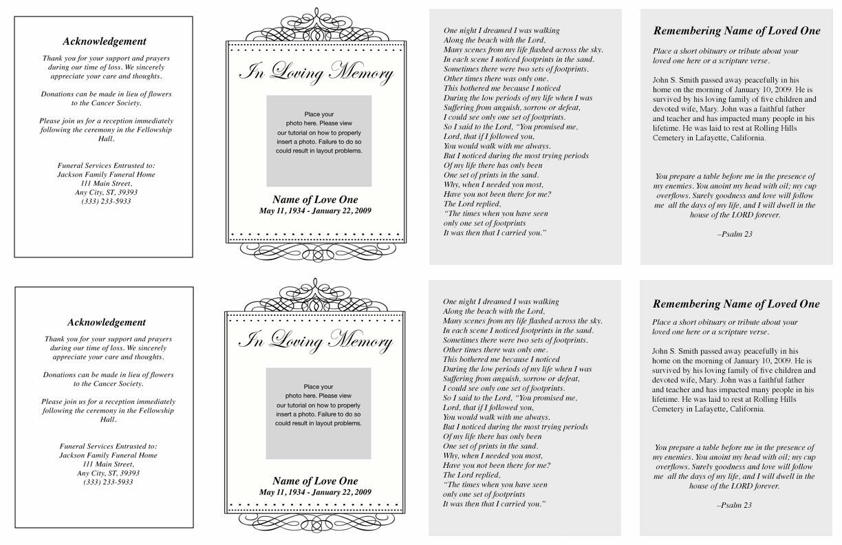 Accent Small Memorial Card Template - The Funeral Program Site