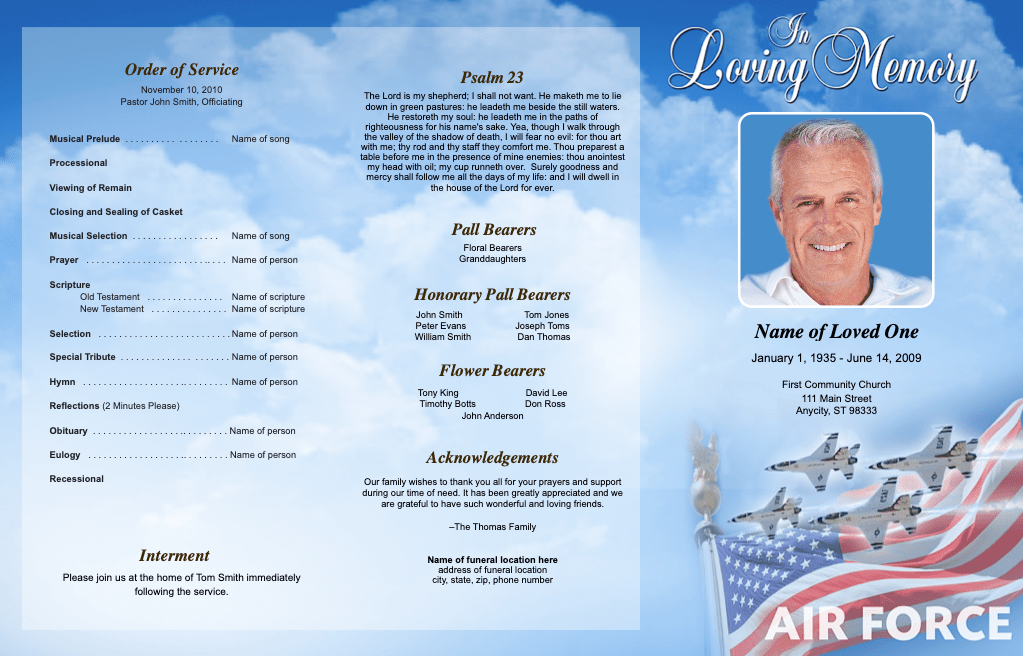 Air Force Trifold Funeral Brochure Template - The Funeral Program Site