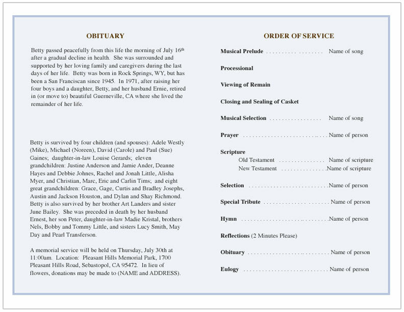 Allegro Funeral Program Template - The Funeral Program Site