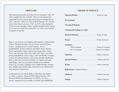 Allegro Funeral Program Template - The Funeral Program Site