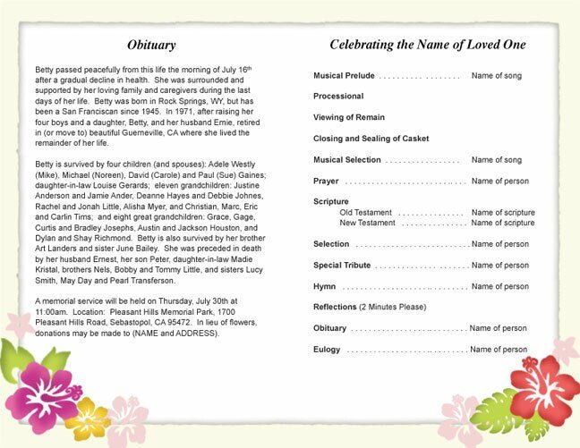 Aloha Funeral Program Template - The Funeral Program Site