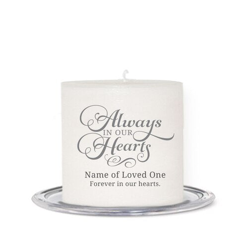 Always In Our Hearts Personalized Small Wax Memorial Candle - The Funeral Program Site