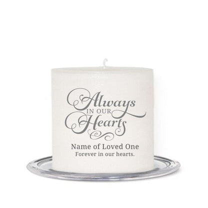 Always In Our Hearts Personalized Small Wax Memorial Candle - The Funeral Program Site