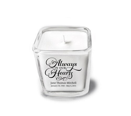 Always Personalized Glass Cube Memorial Candle - The Funeral Program Site