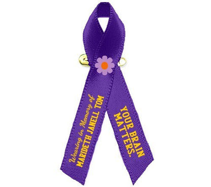 Alzheimer's Personalized Awareness Ribbon (Purple) - Pack of 10 - The Funeral Program Site