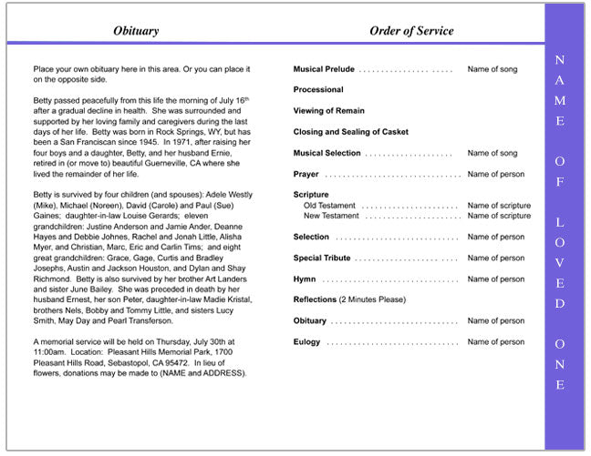 Ambience 4 - Sided Graduated Funeral Program Template - The Funeral Program Site