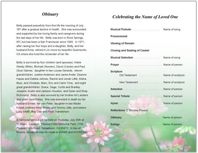 Ambrosia Funeral Program Template - The Funeral Program Site