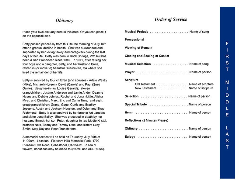 America 4 - Sided Graduated Funeral Program Template - The Funeral Program Site