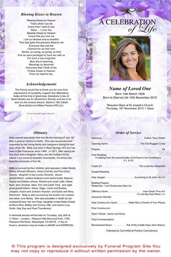 Amethyst A4 Funeral Order of Service Template - The Funeral Program Site