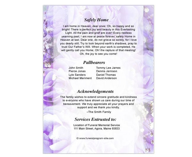 Amethyst A4 Funeral Order of Service Template - The Funeral Program Site