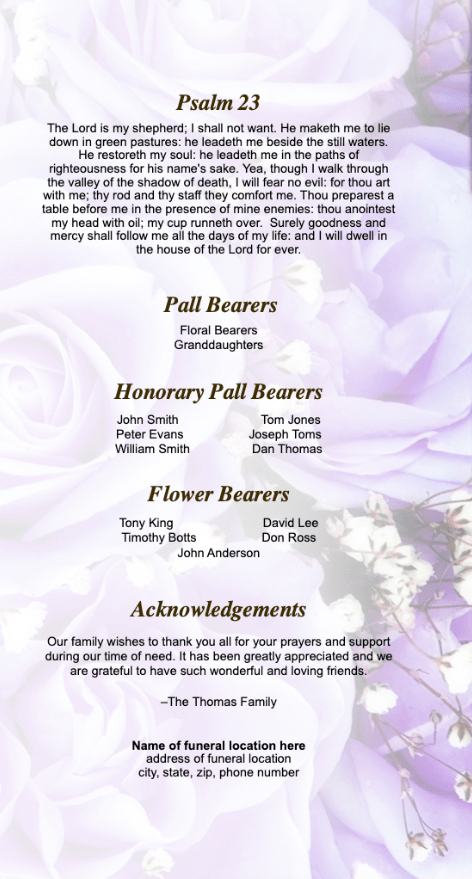 Amethyst Trifold Funeral Brochure Template - The Funeral Program Site