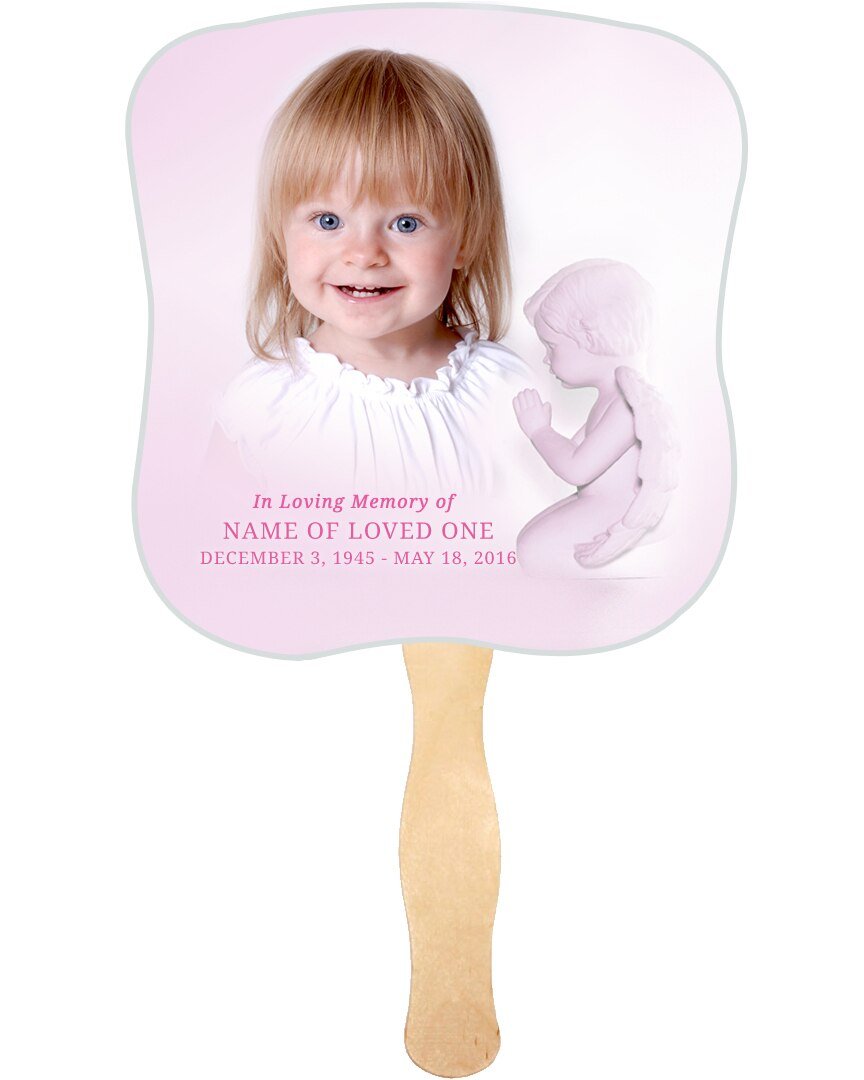 Angela Cardstock Memorial Fan With Wooden Handle (Pack of 10) - The Funeral Program Site