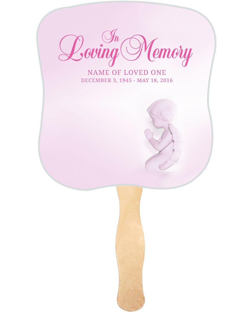 Angela Cardstock Memorial Fan With Wooden Handle (Pack of 10) - The Funeral Program Site