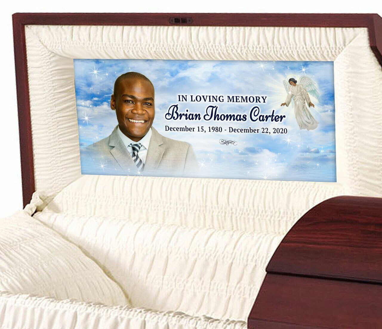 Angelic Skies Design Custom Casket Panel Insert - The Funeral Program Site