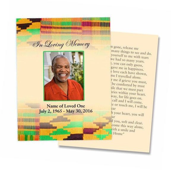 Ashanti Small Memorial Card Template - The Funeral Program Site