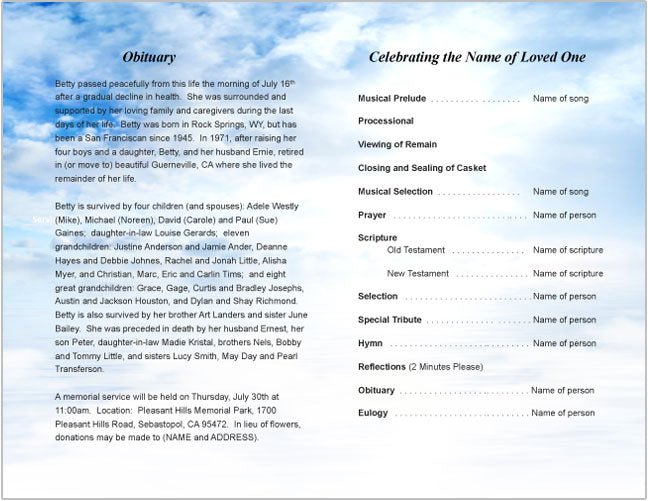 Assurance Funeral Program Template - The Funeral Program Site