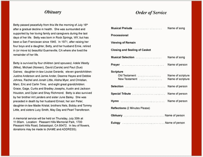 Australia Funeral Program Template - The Funeral Program Site