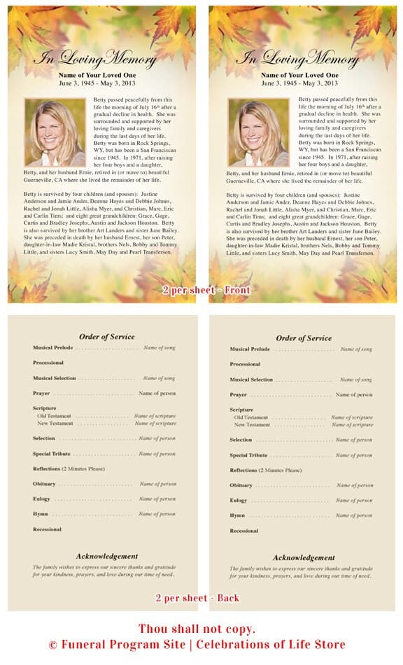 Autumn Funeral Flyer Template - The Funeral Program Site