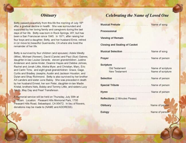 Autumn Funeral Program Template - The Funeral Program Site