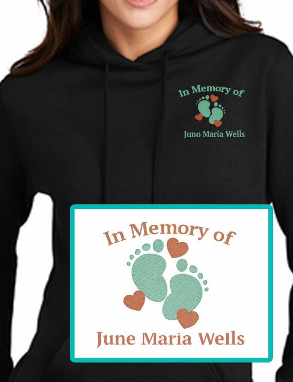 Baby Hearts Embroidery Fleece Hooded Memorial Sweatshirt (Ladies - Men) - The Funeral Program Site