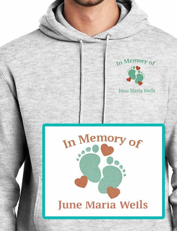 Baby Hearts Embroidery Fleece Hooded Memorial Sweatshirt (Ladies - Men) - The Funeral Program Site