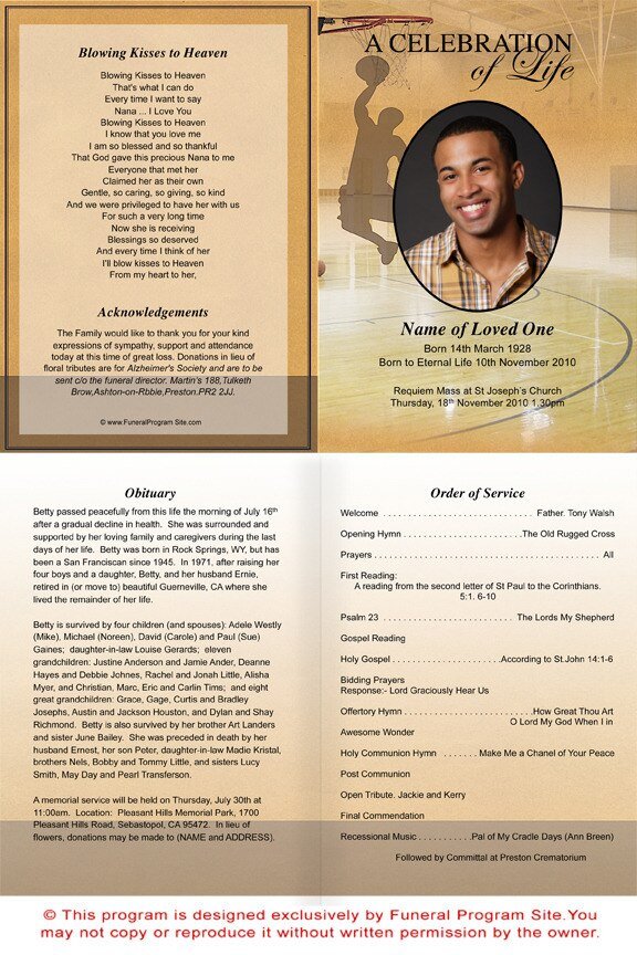 Basketball A4 Funeral Order of Service Template - The Funeral Program Site