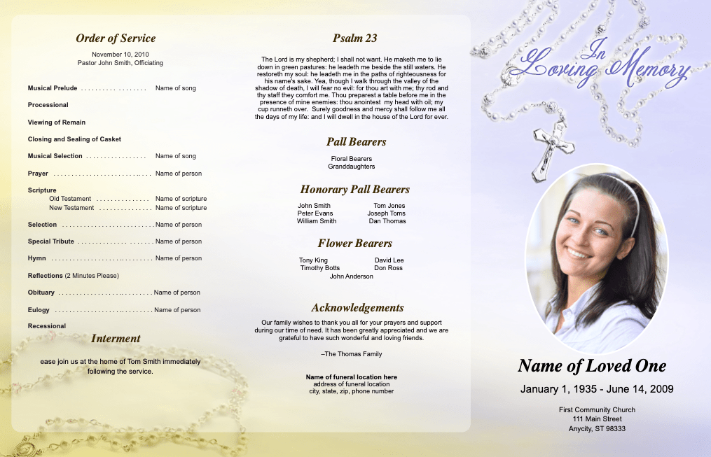 Beads Trifold Funeral Brochure Template - The Funeral Program Site