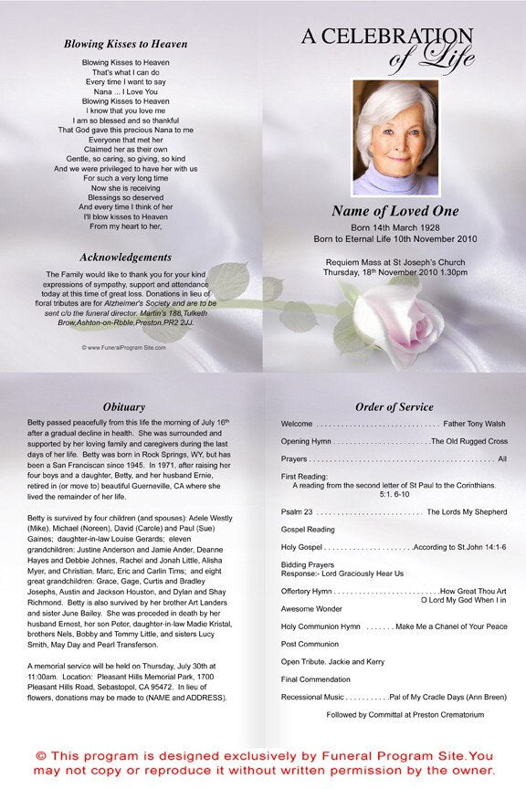 Beloved A4 Funeral Order of Service Template - The Funeral Program Site