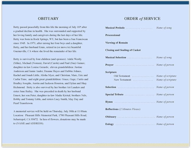 Benjamin Funeral Program Template - The Funeral Program Site