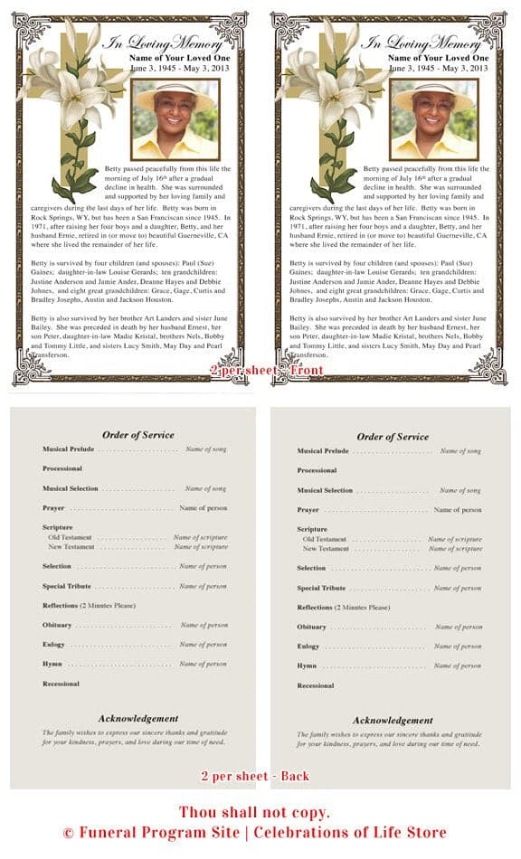 Bethany Funeral Flyer Template - The Funeral Program Site