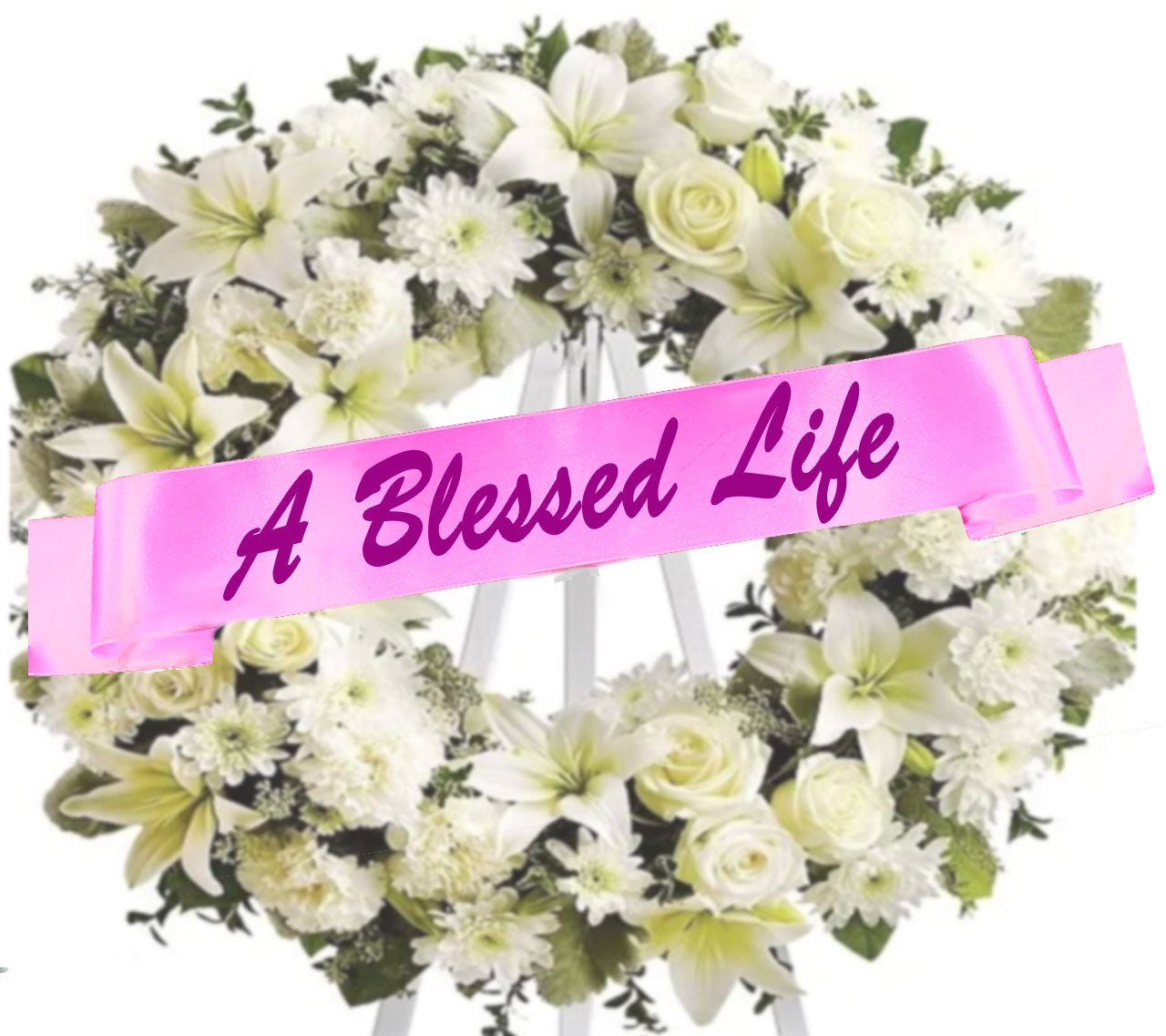 Blessed Life Funeral Flowers Ribbon Banner - The Funeral Program Site