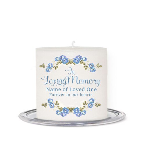 Blue Florals Small Personalized Wax Candle - The Funeral Program Site