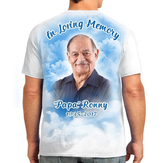 Blue Heavens 2 - Sided White In Loving Memory T-Shirt (Men - Women) - The Funeral Program Site