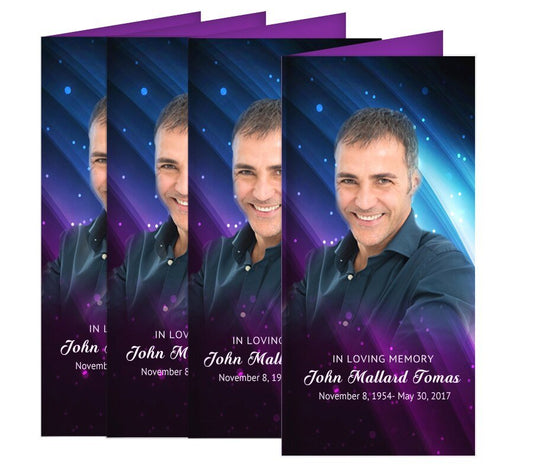 Blue Purple Long Fold Design & Print (Pack of 50) - The Funeral Program Site