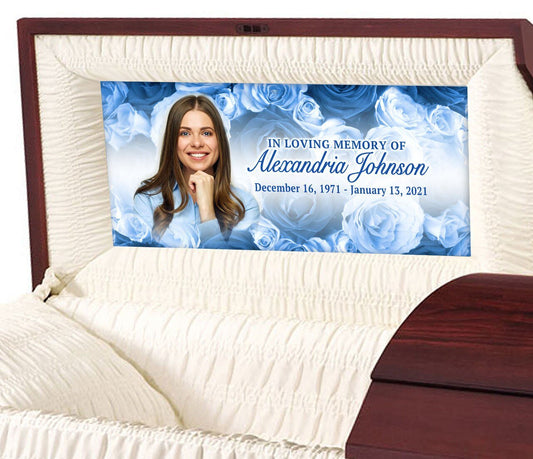 Blue Roses Design Custom Casket Panel Insert - The Funeral Program Site