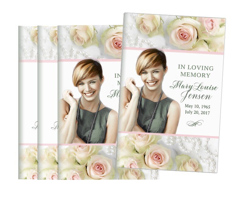 Blush Roses Bifold Funeral Program Design & Print (Pack of 50) - The Funeral Program Site