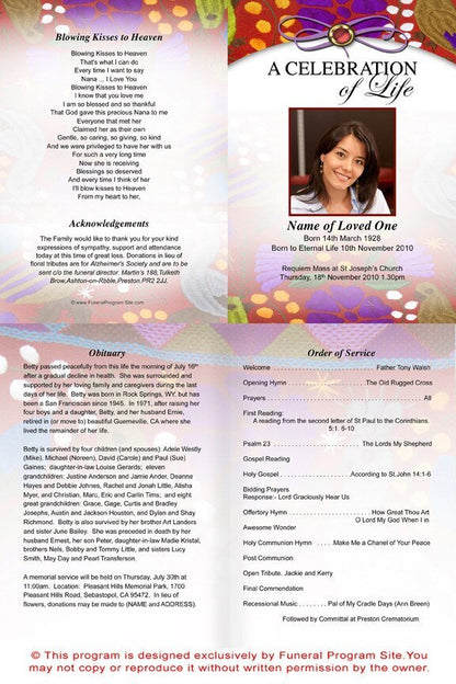 Bonita A4 Funeral Order of Service Template - The Funeral Program Site