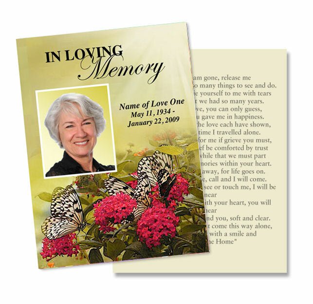 Bouquet Small Memorial Card Template - The Funeral Program Site